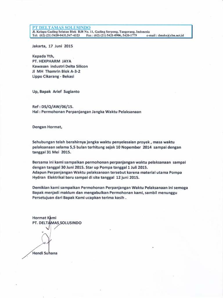 Contoh Surat Perpanjangan Waktu