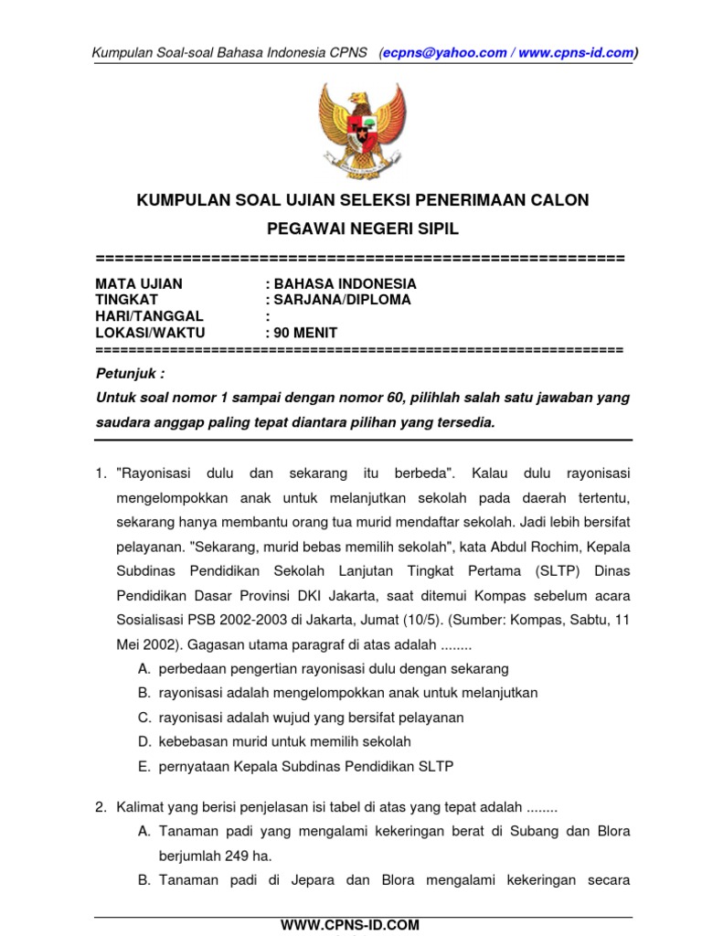 Soal Cpns Bahasa Indonesia