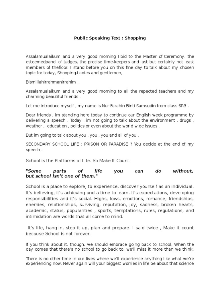 Public Speaking Text Shopping