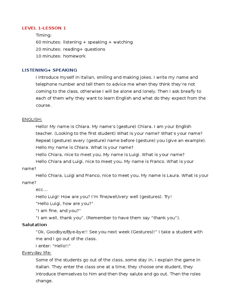 English Class Level 1: Lesson 1 Guide | PDF | Alphabet | Linguistics