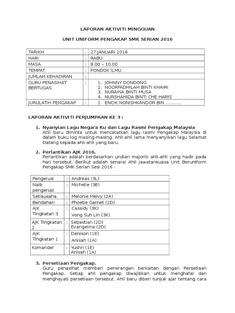 Contoh Laporan Aktiviti Mingguan Pdf