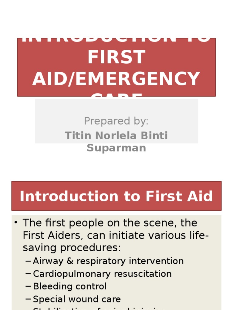 1) Introduction To First Aid PDF First Aid Emergency Medical Services