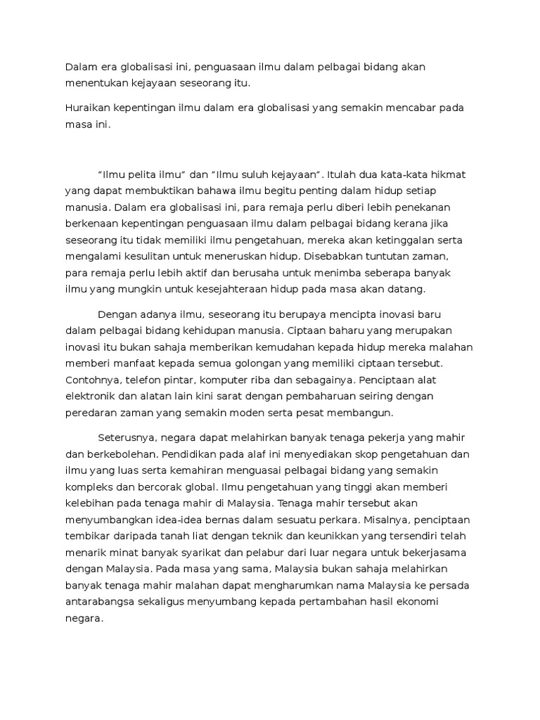 Kepentingan Ilmu pada era globalisasi ini