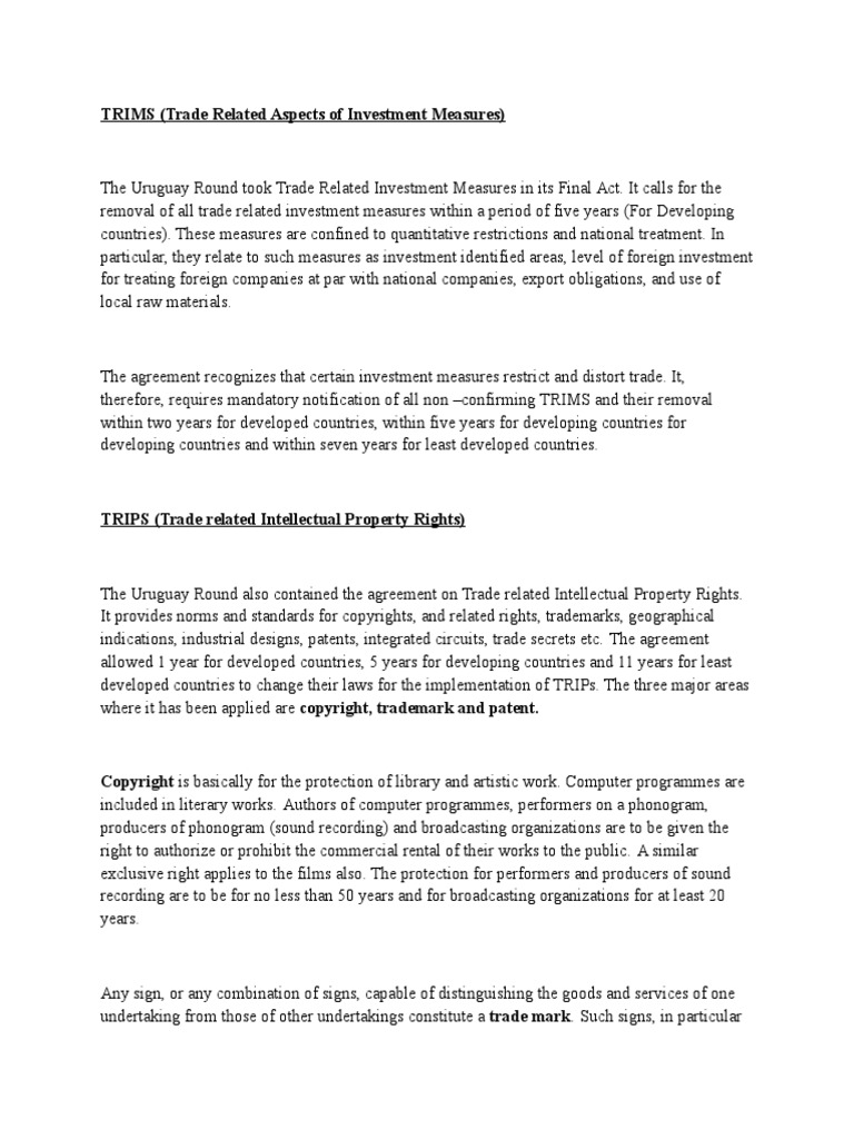 Trip and Trim PDF World Trade Organization General Agreement On