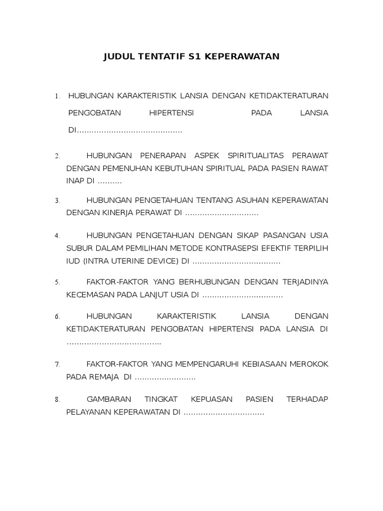 JUDUL SKRIPSI KEPERAWATAN
