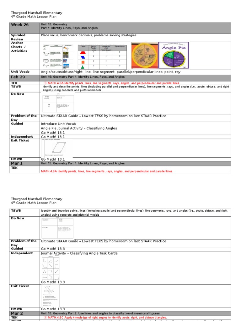 4th Grade Geometry Lesson Plan | PDF | Angle | Teaching Mathematics