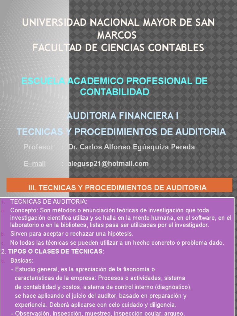 Técnicas y Procedimientos de Auditoría | PDF | Auditoría financiera ...