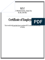 Certificate of Employment: 68A T. Monteverde Ave., Davao City Tel. No. 295-7811