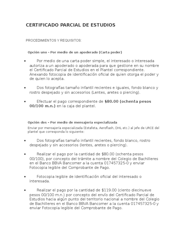 Certificado Parcial de Estudios | PDF