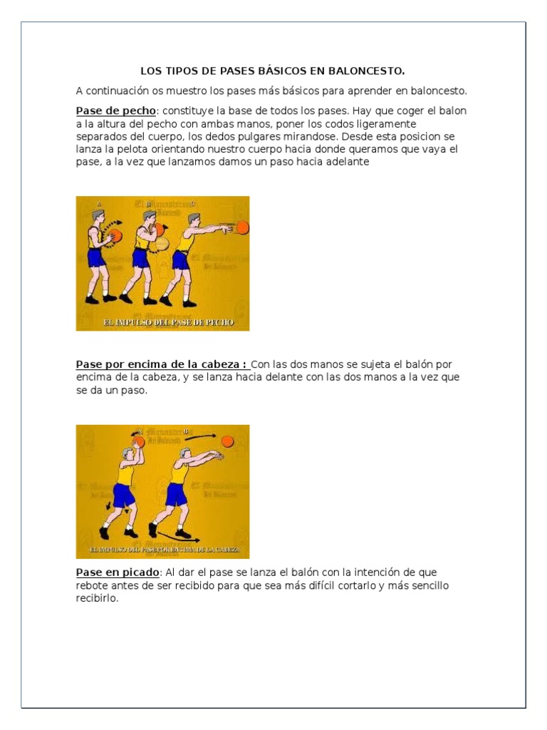 Los Tipos de Pases Básicos en Baloncesto | PDF | Defensor (Asociación de  Fútbol) | Pelota