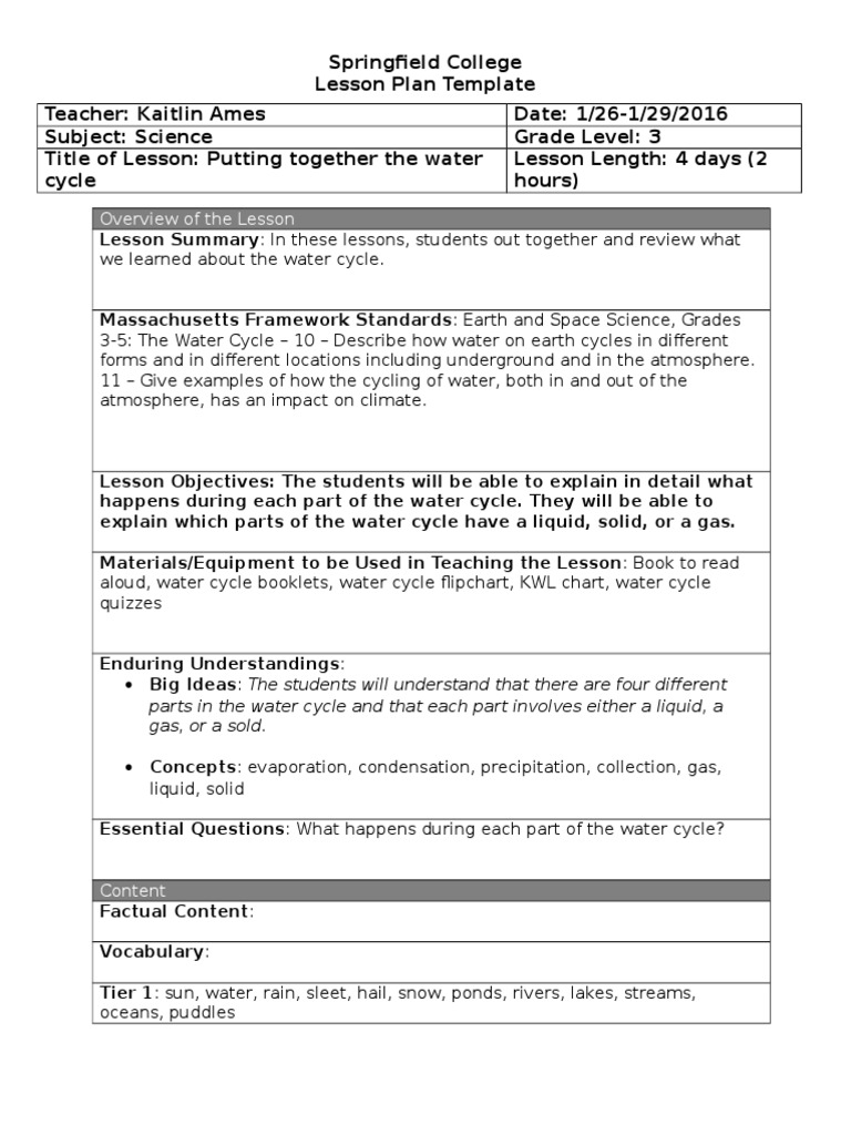 water cycle lesson plan 5-8 | Water Cycle | Lesson Plan