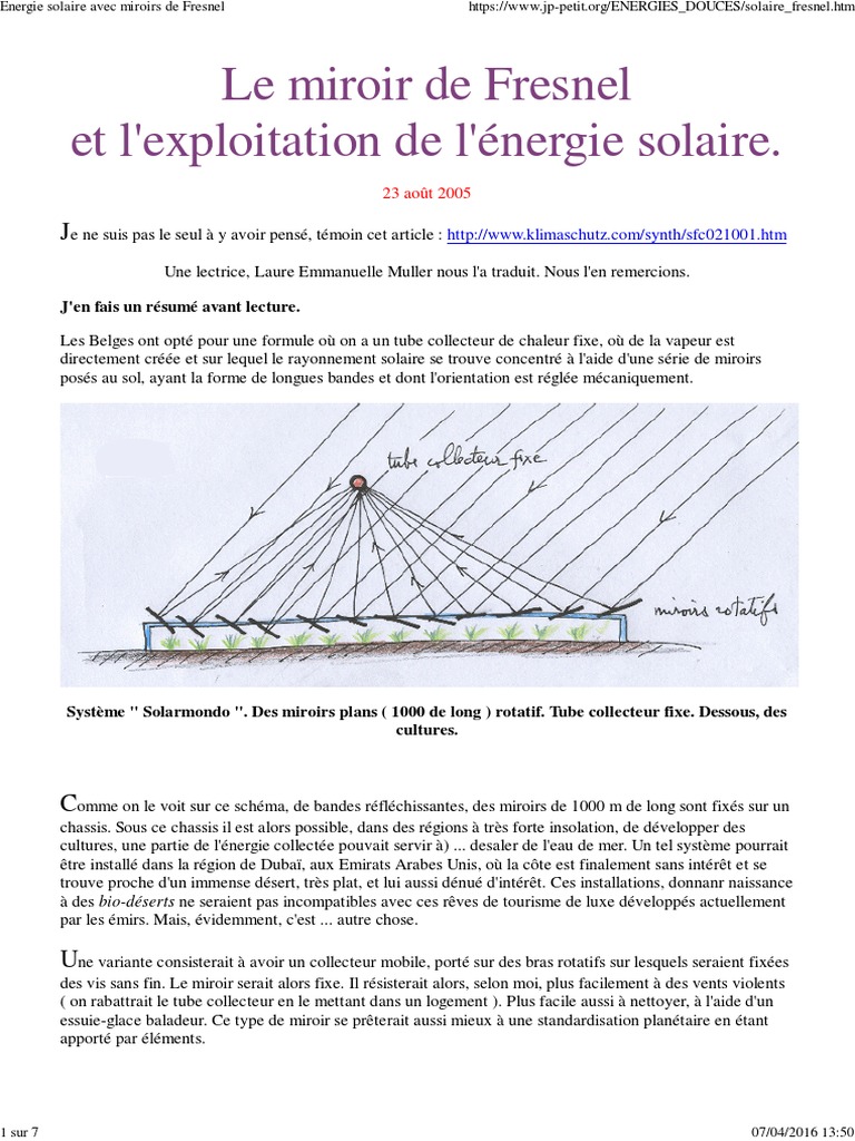 Miroirs de Fresnel et énergie solaire PDF Stockage de l'énergie — free download