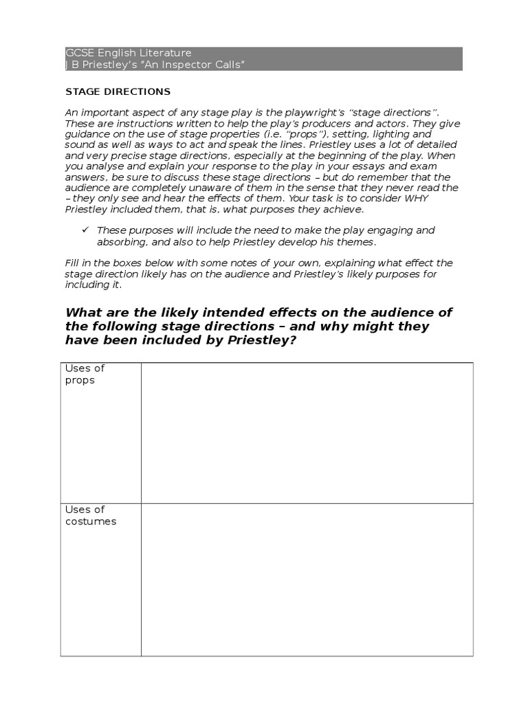 Priestley AIC - Stage Directions | PDF