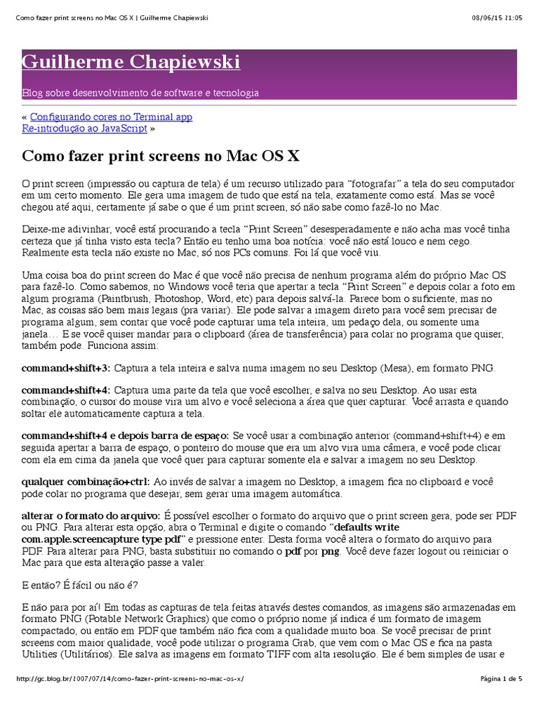 Como Fazer Print Screens No Mac OS X Guilherme Chapiewski PDF PCs