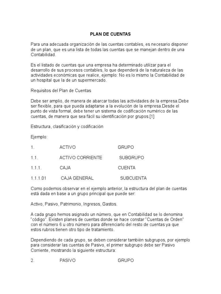 Estructura del Plan de Cuentas Contable | PDF | Contabilidad | Business