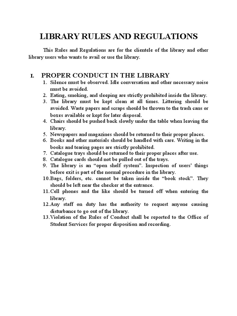Library Rules and Regulations Guide | PDF | Libraries | Social Institutions