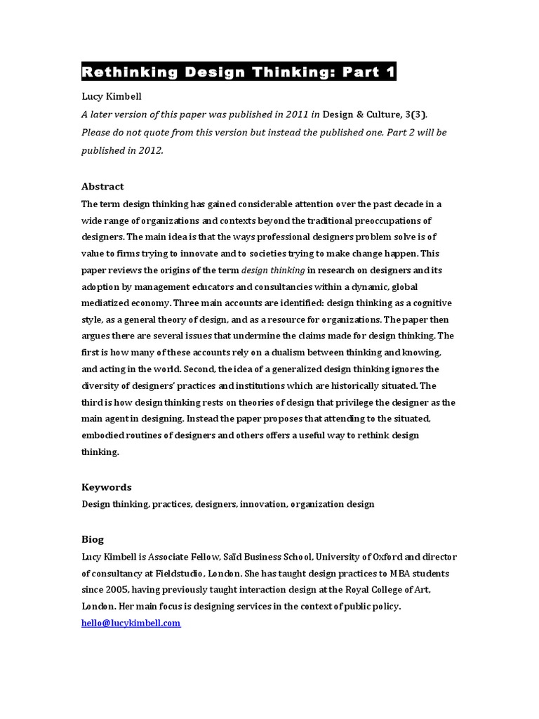 Rethinking Design Thinking Concepts | PDF | Design | Thought