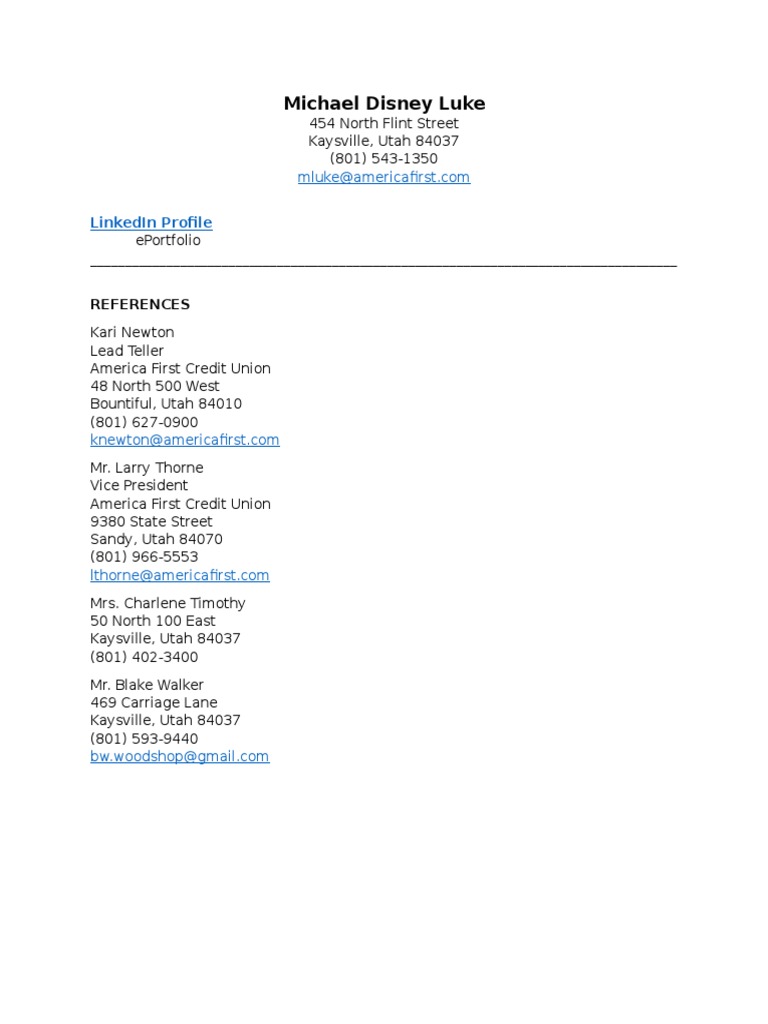 Michael Disney Luke's Contact & References | PDF