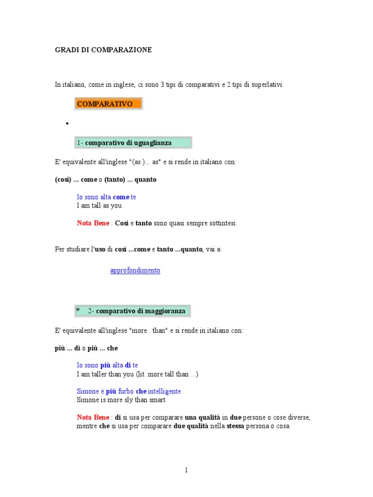 Gradi Di Comparazione Con Esercizi