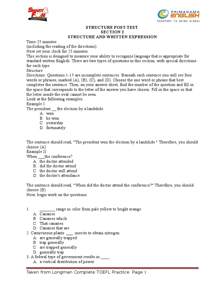 Structure and Written Post Test22 | Phrase | Sentence (Linguistics)
