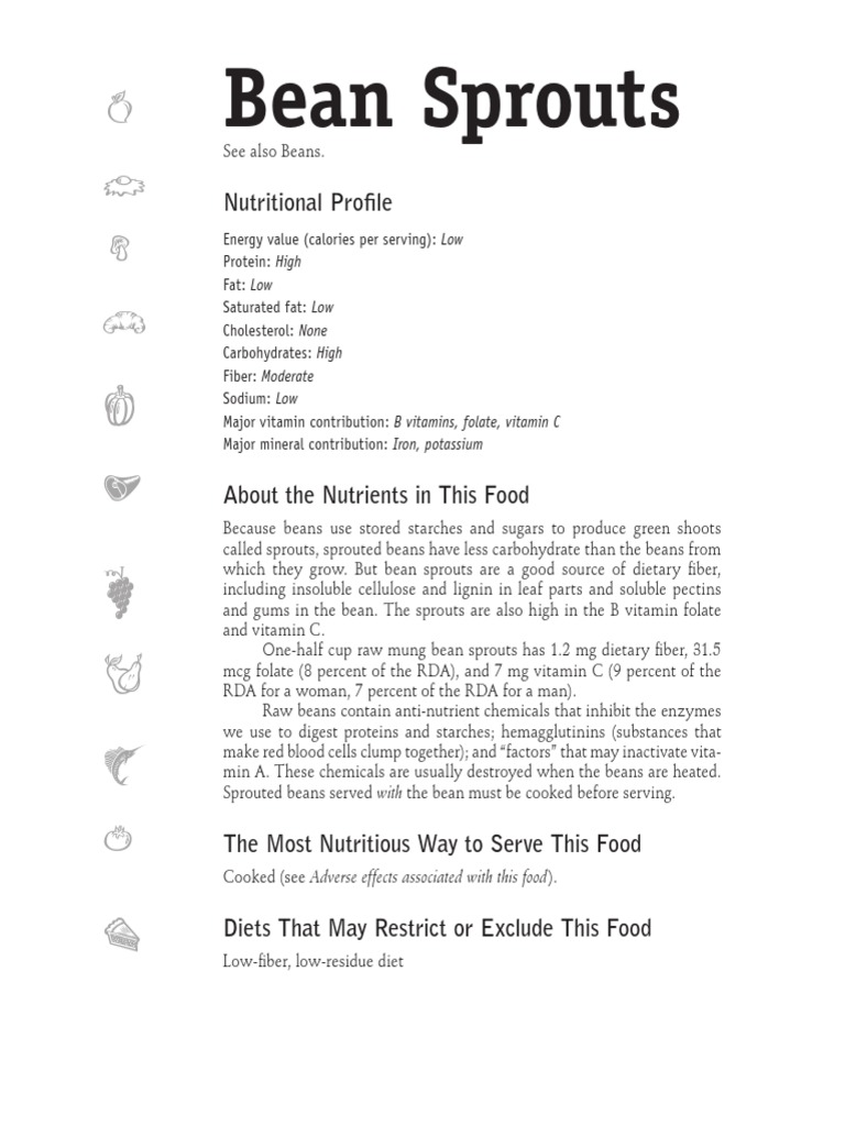 Bean Sprouts Nutritional Profile PDF Folic Acid Diet & Nutrition