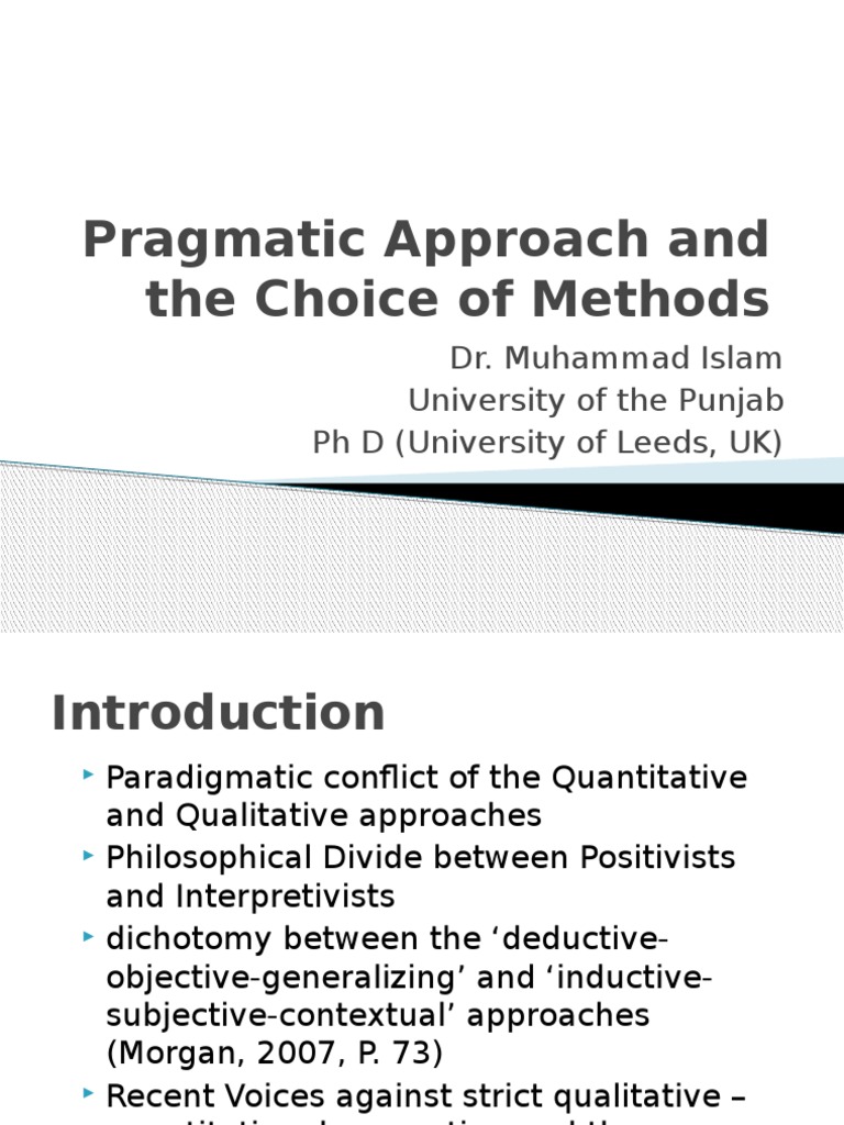 Pragmatic Approach and The Choice of Methods | PDF | Qualitative ...