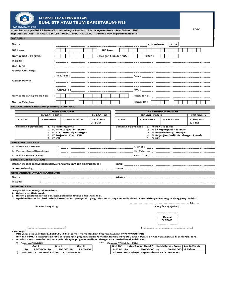 Formulir Pengajuan BTP PDF | PDF | Pengelolaan Keuangan & Uang