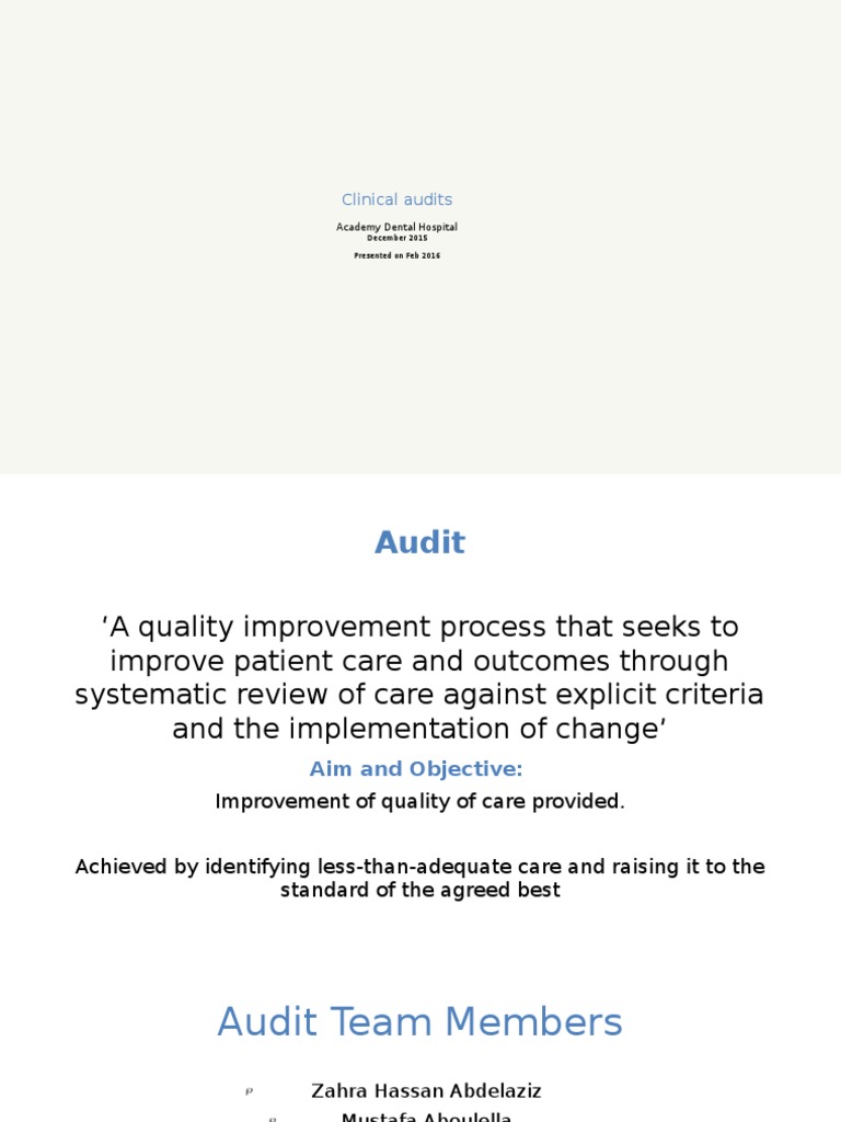 Clinical Audits Academy Dental Hospital 2015 Infection Control