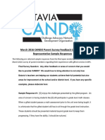 March 2016 CANDO Parent Survey Feedback Comments: Representative Sample Responses