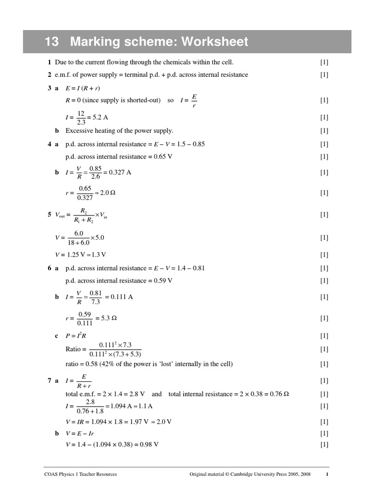 Ch 13 Resistance Worksheet Answers Electrical Resistance And Conductance Quantity