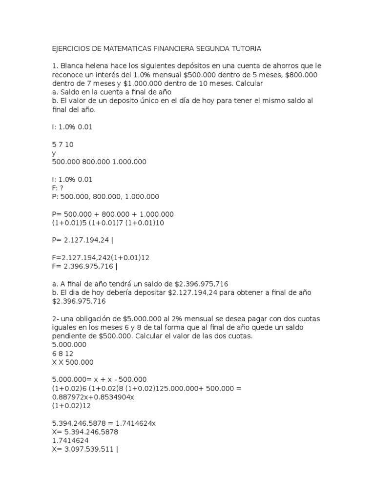 Ejercicios de Matemáticas Financieras | PDF | Tarifas | Tasas de interés