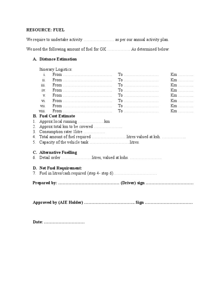 Fuel Requirement Estimation Document | PDF