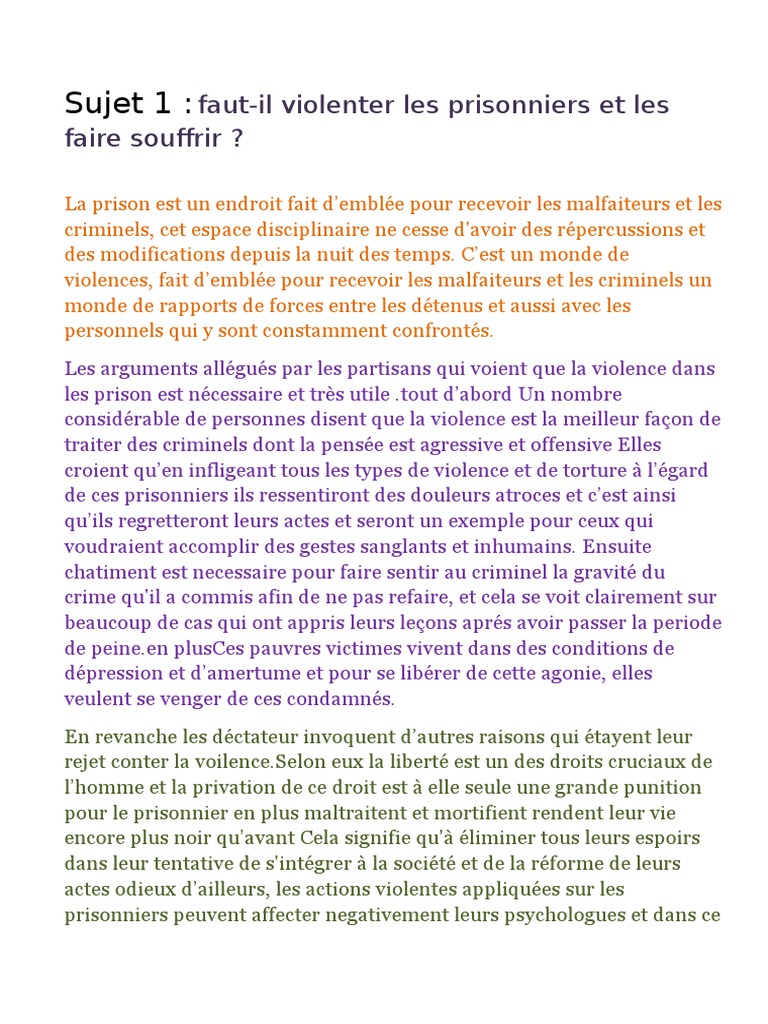 Texte Argumentatif Sur La Souffrance Des Condamnés