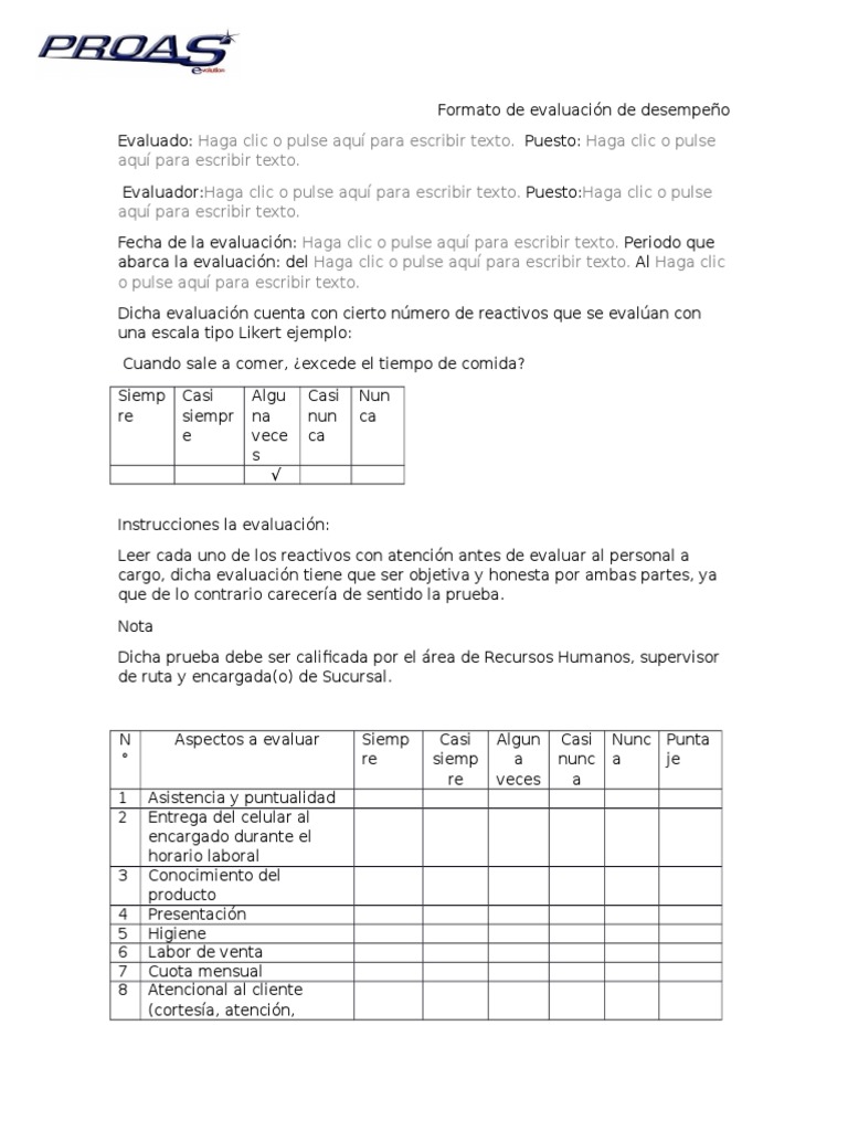 Formato de Evaluación de Desempeño para Vendedor | PDF | Business