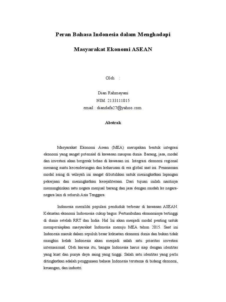 Peran Bahasa Indonesia Dalam Menghadapi Masyarakat Ekonomi Asean