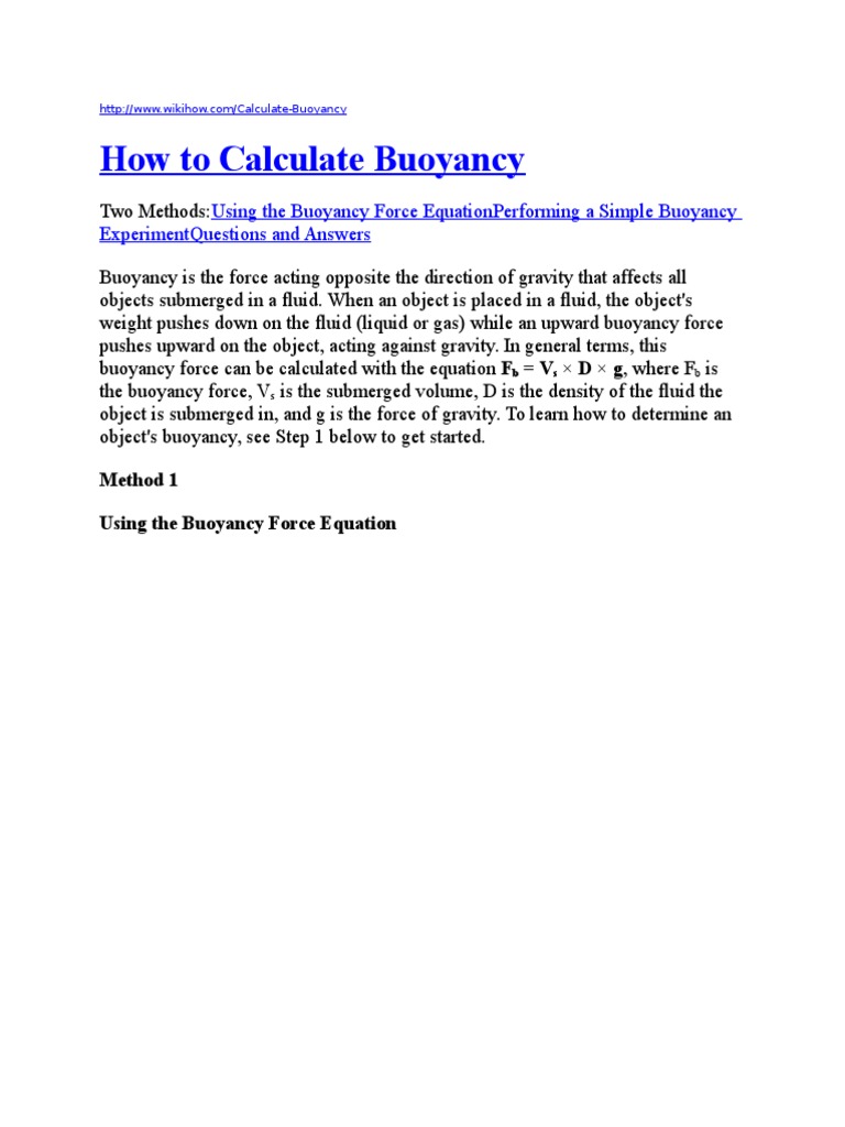 How To Calculate Buoyancy PDF Buoyancy Density