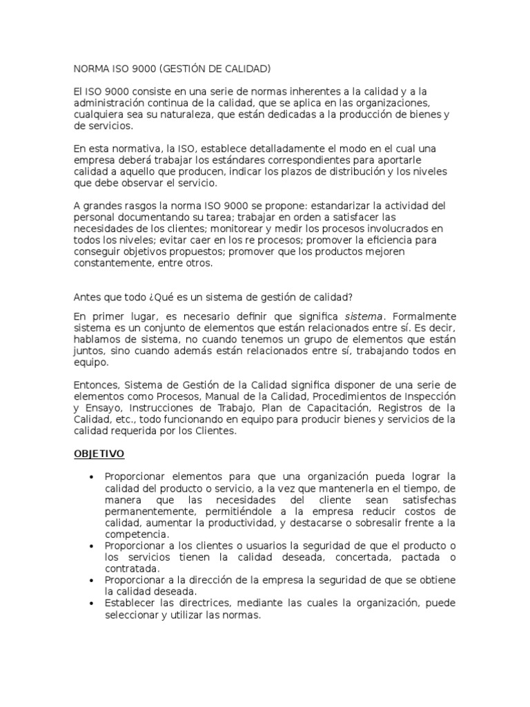Norma ISO 9000: Gestión de Calidad | PDF | Gestión de la calidad | Iso 9000