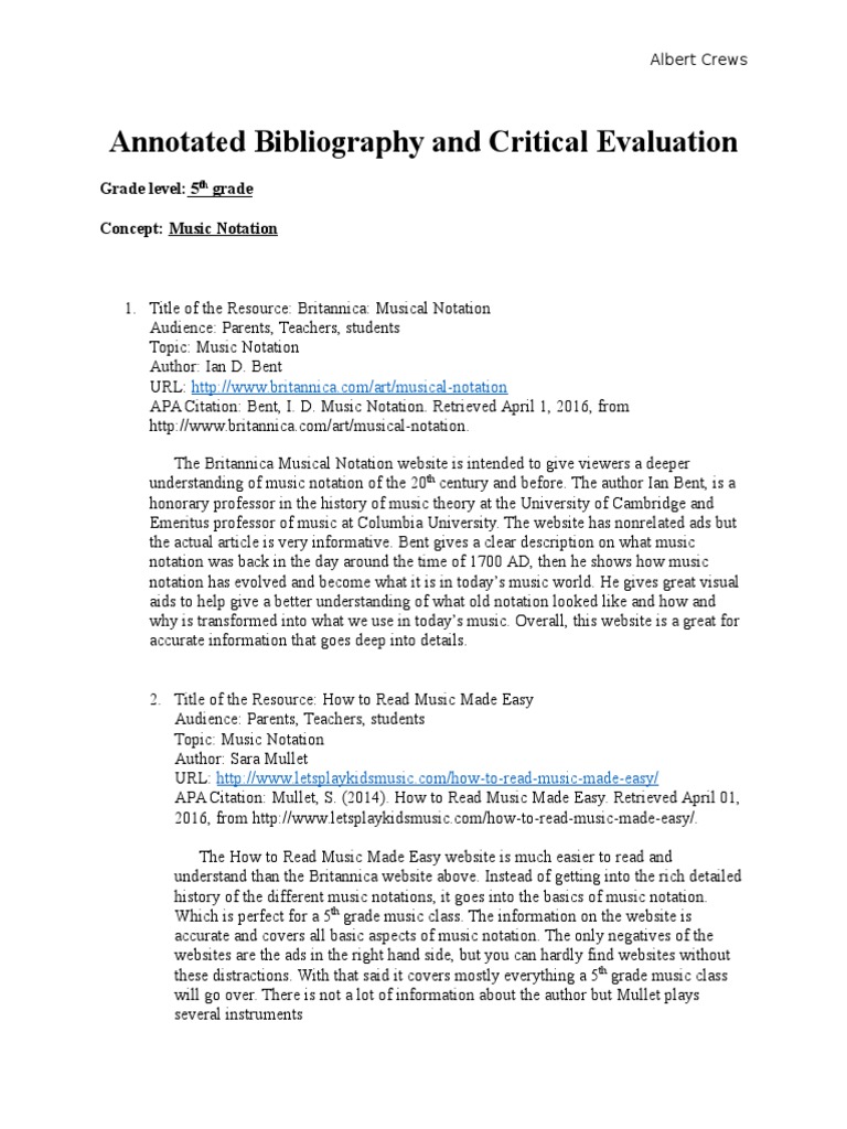 Annotated Bibliography And Critical Evaluation Pdf Musical Notation Sheet Music