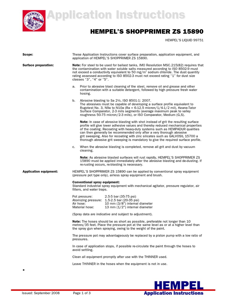 HEMPEL's Shop Primer ZS 15890 | PDF | Abrasive | Humidity