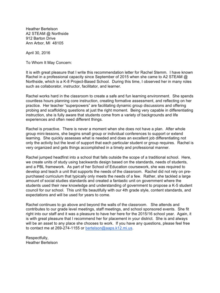 letter of recommendation from mentor teacher | Classroom | Teachers