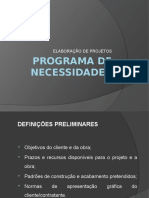 Elaboração de Projetos. Programa de Necessidades APRESENTAÇÃO