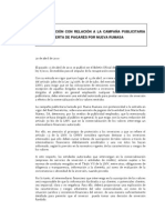 Comunicación de La CNMV Con Relación A La Campaña Publicitaria de Una Oferta de Pagarés Por Nueva Rumasa (20/04/2010)