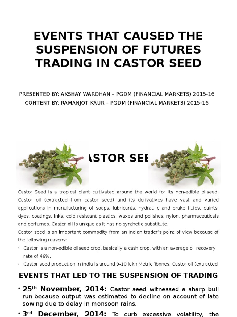 Events That Caused The Suspension of Futures Trading in Castor Seed