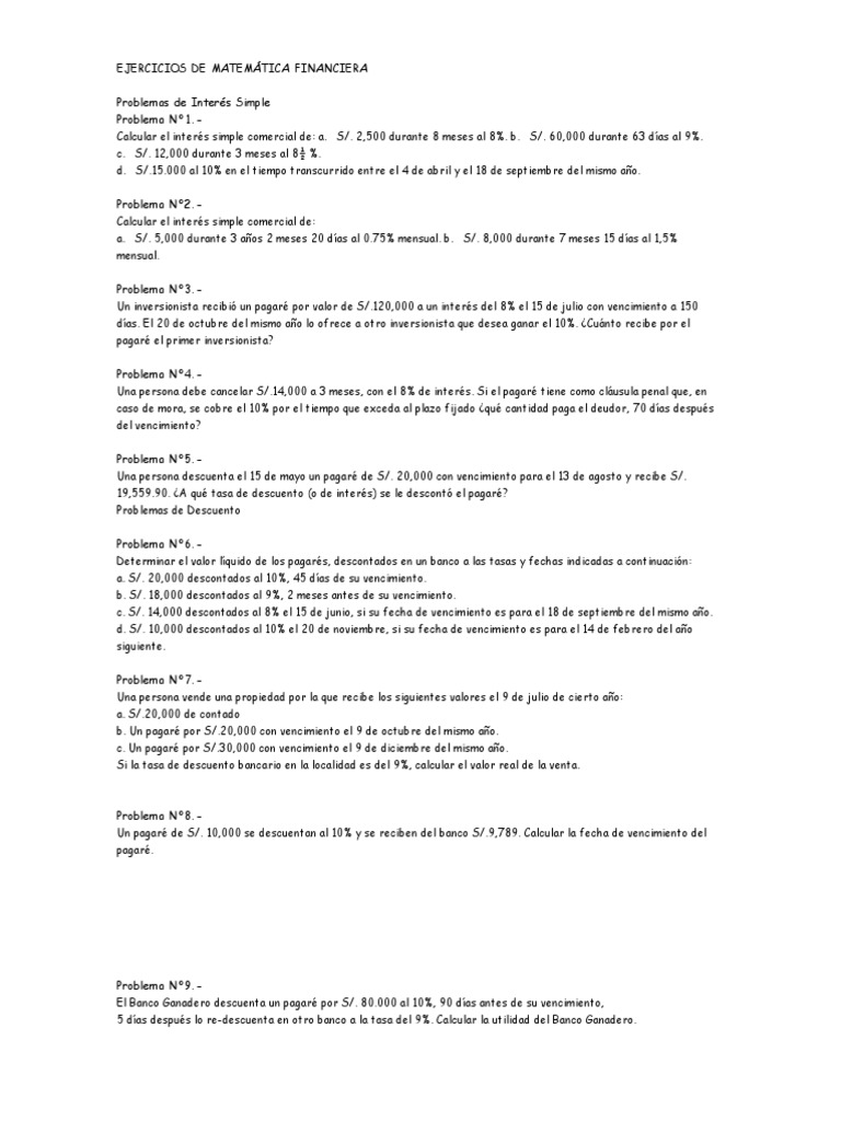 Ejercicios de Matemática Financiera | PDF | Tasas de interés | Bancos