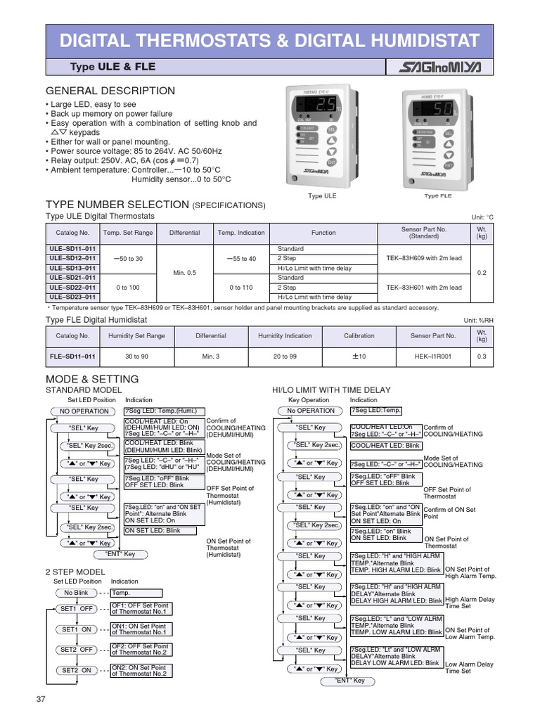 Digital thermostats & humidistats guide | PDF | Thermostat | Relay