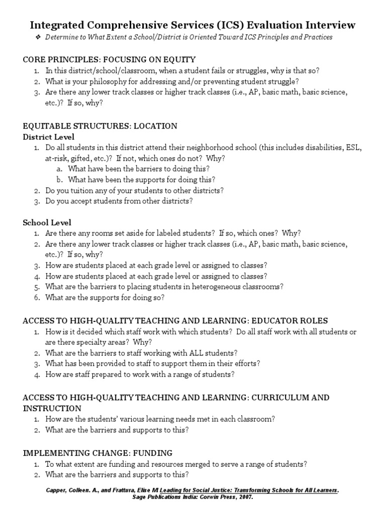 Integrated Comprehensive Services (ICS) Evaluation Interview | PDF ...