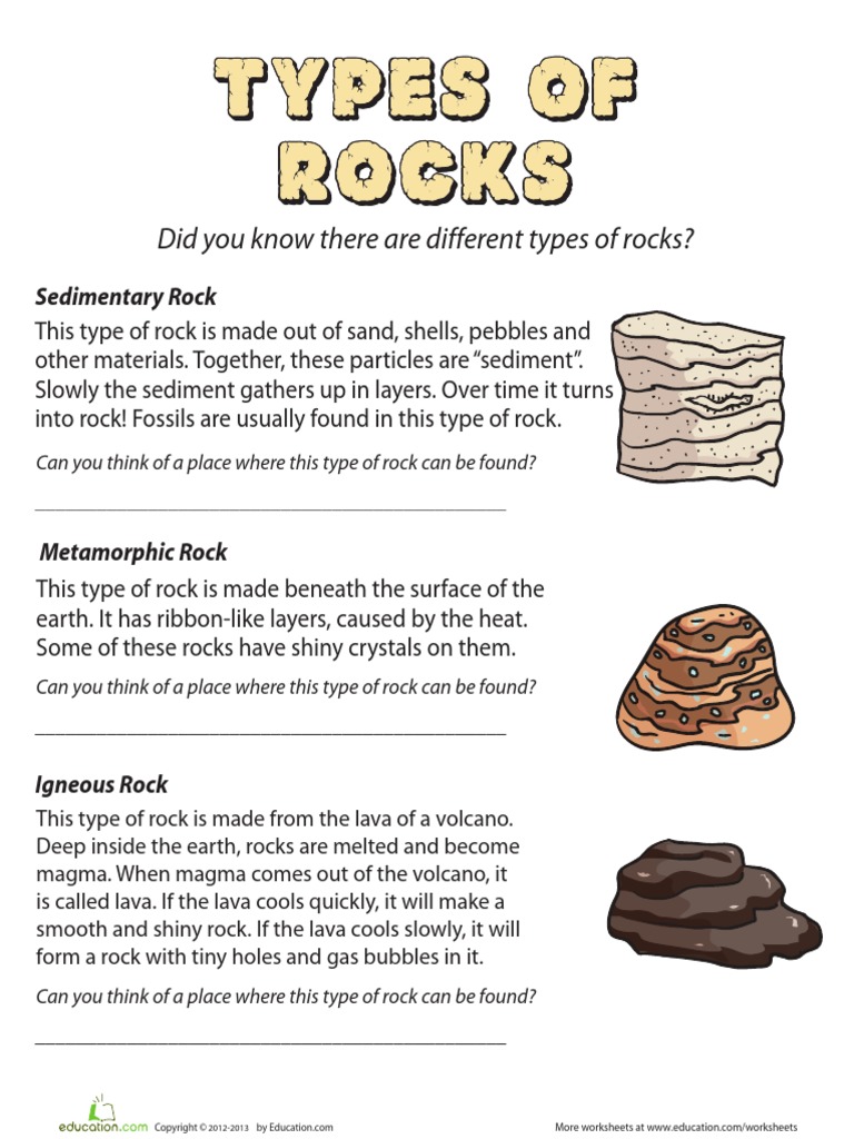 Types of Rocks  Magma  Earth Sciences With Regard To Types Of Rocks Worksheet Pdf