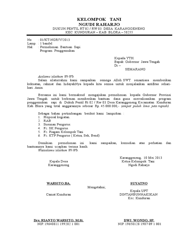 Contoh Proposal Permohonan Sapi Kelompok Tani Doc