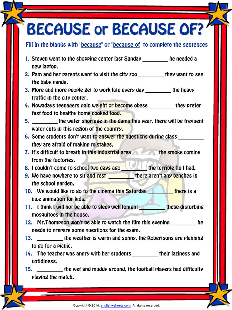 Using Because In A Sentence Worksheet