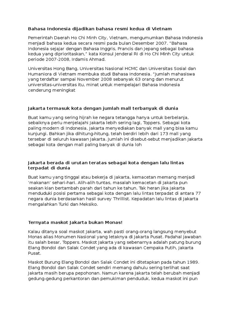 Bahasa Indonesia Dijadikan Bahasa Resmi Kedua Di Vietnam Pdf